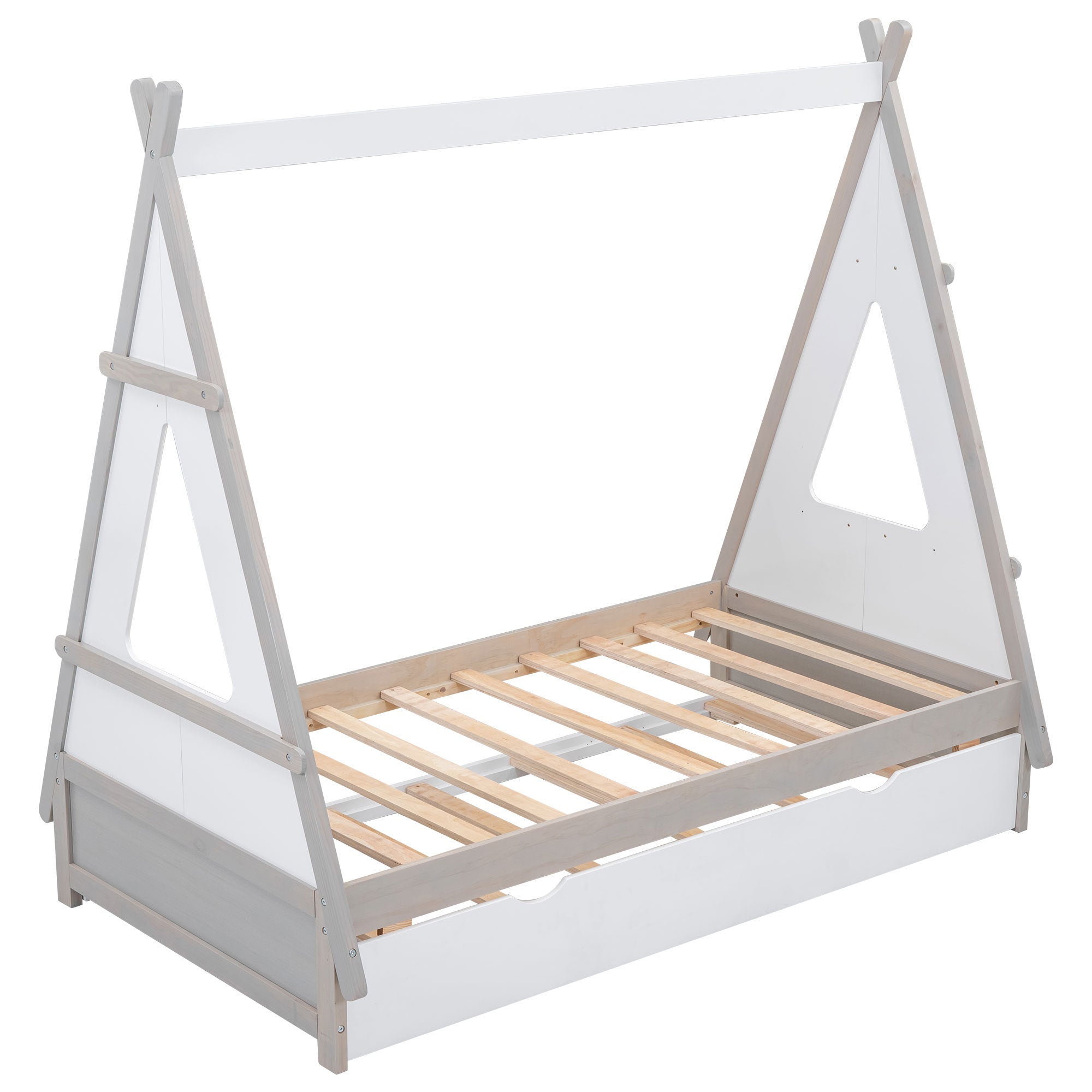 Twin Size Tent Floor Bed with Pull-out Twin Size Trundle, White - Atlantic Fine Furniture Melbourne FL