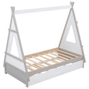 Twin Size Tent Floor Bed with Pull-out Twin Size Trundle, White