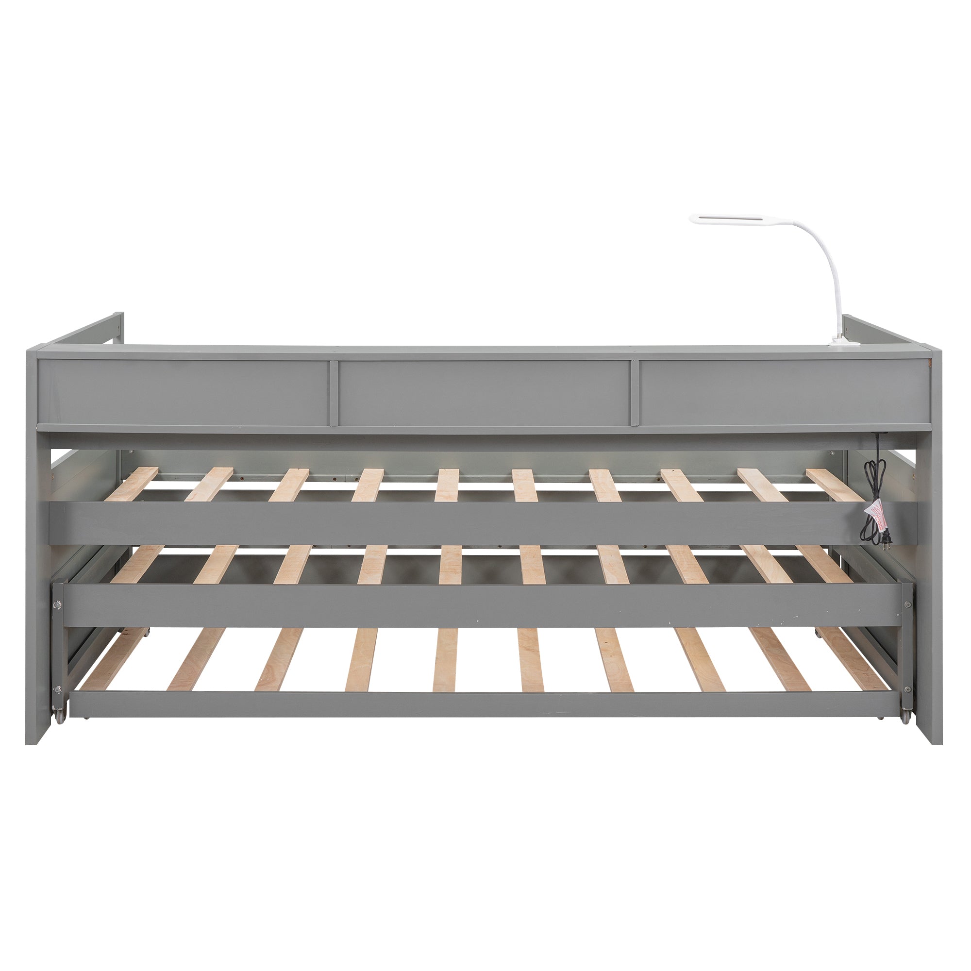 Twin XL Wood Daybed with 2 Trundles, 3 Storage Cubbies, 1 Light for Free and USB Charging Design, Gray - Atlantic Fine Furniture Melbourne FL
