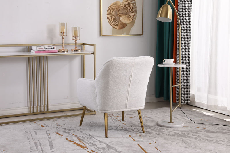 Modern Mid-Century Chair Linen Sherpa Armchair For Living Room Bedroom Office