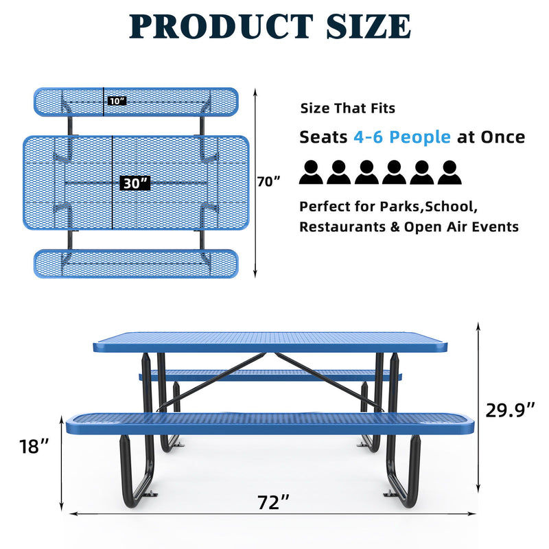 Expanded Rectangular Picnic Metal Table