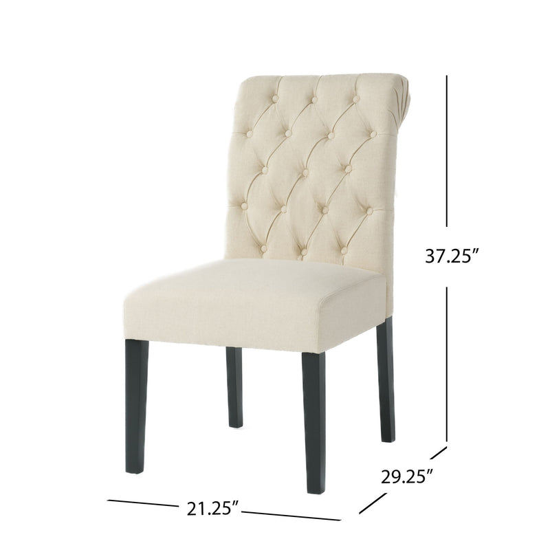 Dining Rolltop Chairs (Set of 2), Upholstered Armless Chair With Wood Leg - Ivory