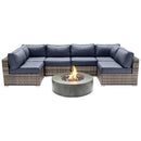 Outdoor 7 Piece Sectional Seating Group With Cushions And Fire Pit - Gray / Navy