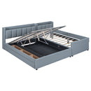 Queen Size & Twin XL Size Upholstered Platform Bed, Mother & Child Bed with Hydraulic Storage System, Drawer Box, Bedhead storage shelf and Two pairs of sockets & USB Ports, PU Leather, Gray
