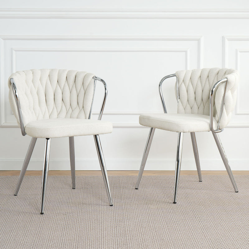 Modern Simple Linen Dining Chair With Plated Metal Legs (Set of 2)