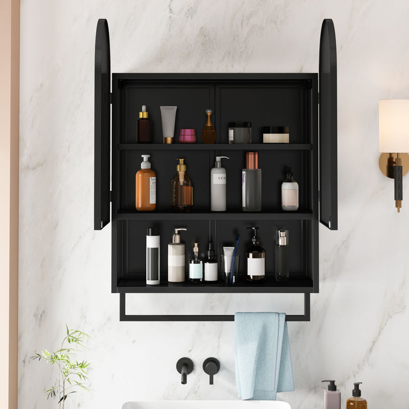 Double Arched Mirror Wall Cabinet With 2 Doors, Featuring Adjustable Shelves And Towel Rack