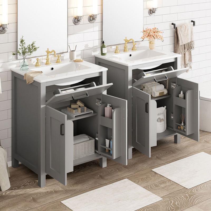 Bathroom Vanity With Ceramic Sink, Soft Close Doors, Flip Drawer, Double Layer Door Shelves