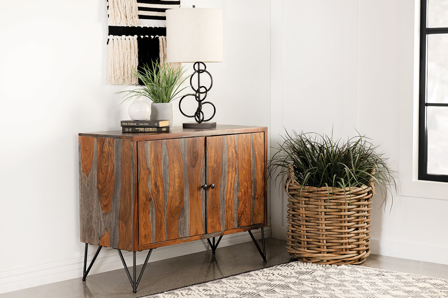 Macon 2-door Sheesham Wood Storage Accent Cabinet Grey — view 2