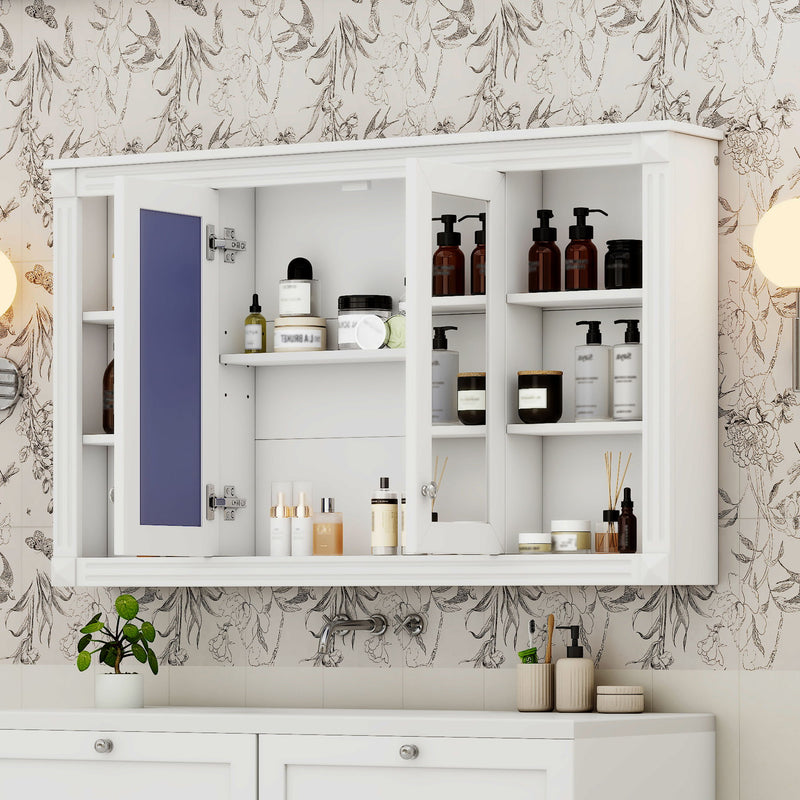 Wall-Mounted Mirror Cabinet With Adjustable Shelf And Open Shelves