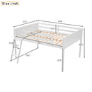 Full Size Wood Loft Bed with Ladder, ladder can be placed on the left or right, White