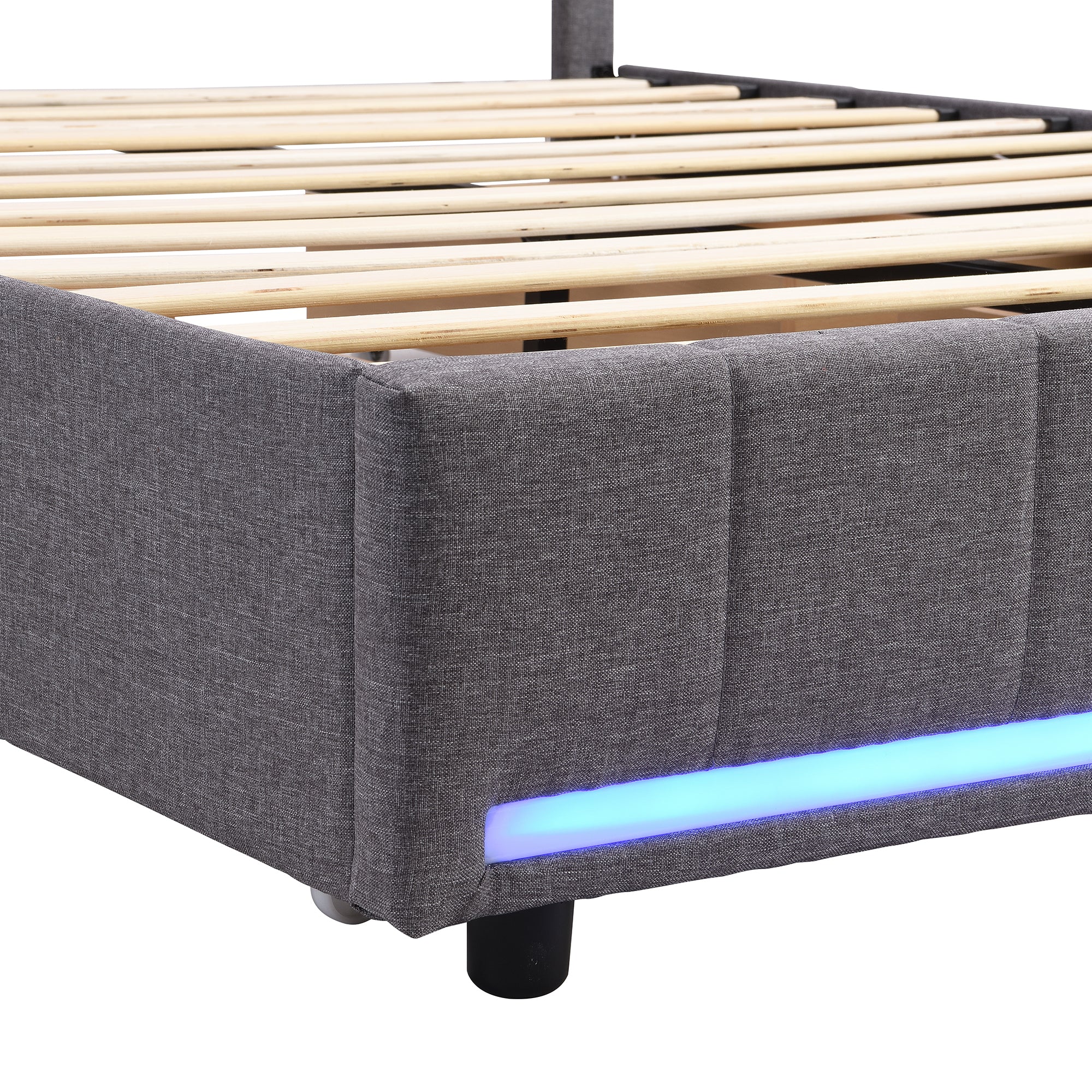 Full Size Upholstered Bed with LED Light and 4 Drawers,  Modern Platform Bed with a set of Sockets and USB Ports, Linen Fabric, Gray - Atlantic Fine Furniture Melbourne FL
