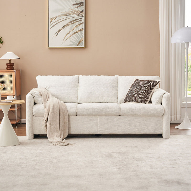 Modern 3 Seater Sofa Chenille Couch Plush Triple Seater Sofa With High Density Foam Cushions, Deep Seat Living Room Couch For Family Room, Apartment & Home Theater - Ivory White