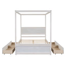 Canopy Platform Bed With Drawers, Support Slats, No Box Spring Needed