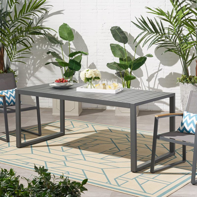 Modern Outdoor Aluminum Rectangular Dining Table With Slatted Top