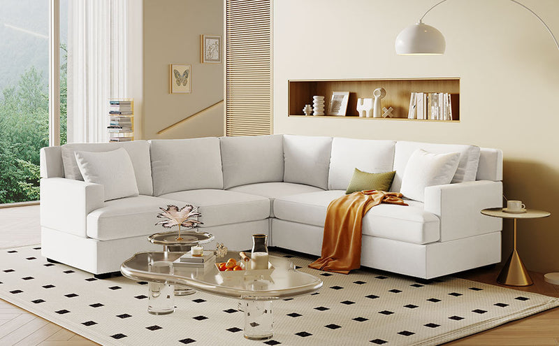 U_Style Sectional Modular Sofa with 2 Tossing cushions and Solid Frame for Living Room