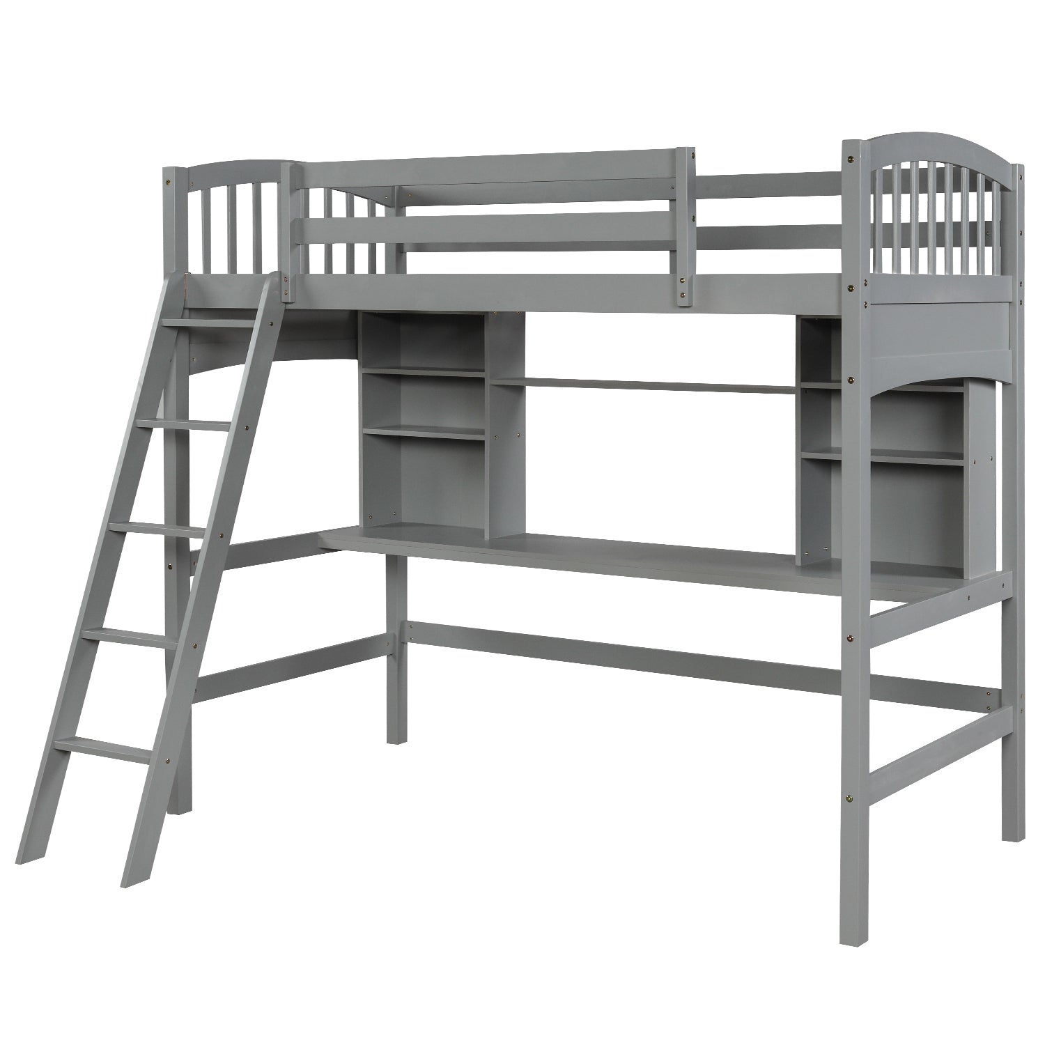 Twin size Loft Bed with Storage Shelves, Desk and Ladder, Gray(OLD SKU :LP000140EAA) - Atlantic Fine Furniture Melbourne FL