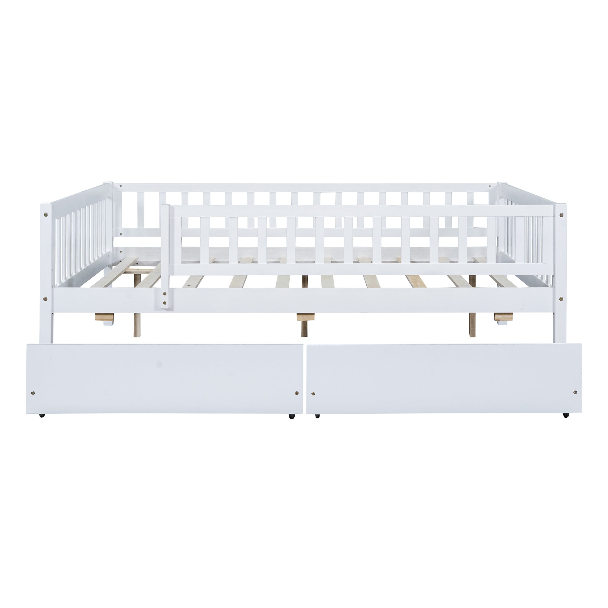 Full Size Daybed Wood Bed with Two Drawers , White