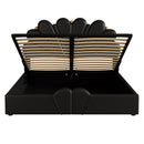 Queen Size Upholstered  Petal Shaped Platform Bed  with Hydraulic Storage System, PU Storage Bed, Decorated with metal balls, Black