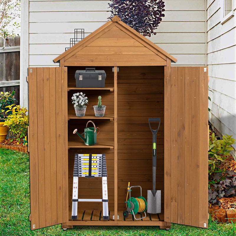 Outdoor Storage Cabinet, Garden Wood Tool Shed, Outside Wooden Shed Closet With Shelves And Latch For Yard