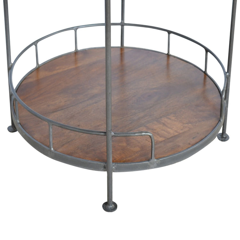 Industrial Round Butler Tray Table - Chestnut