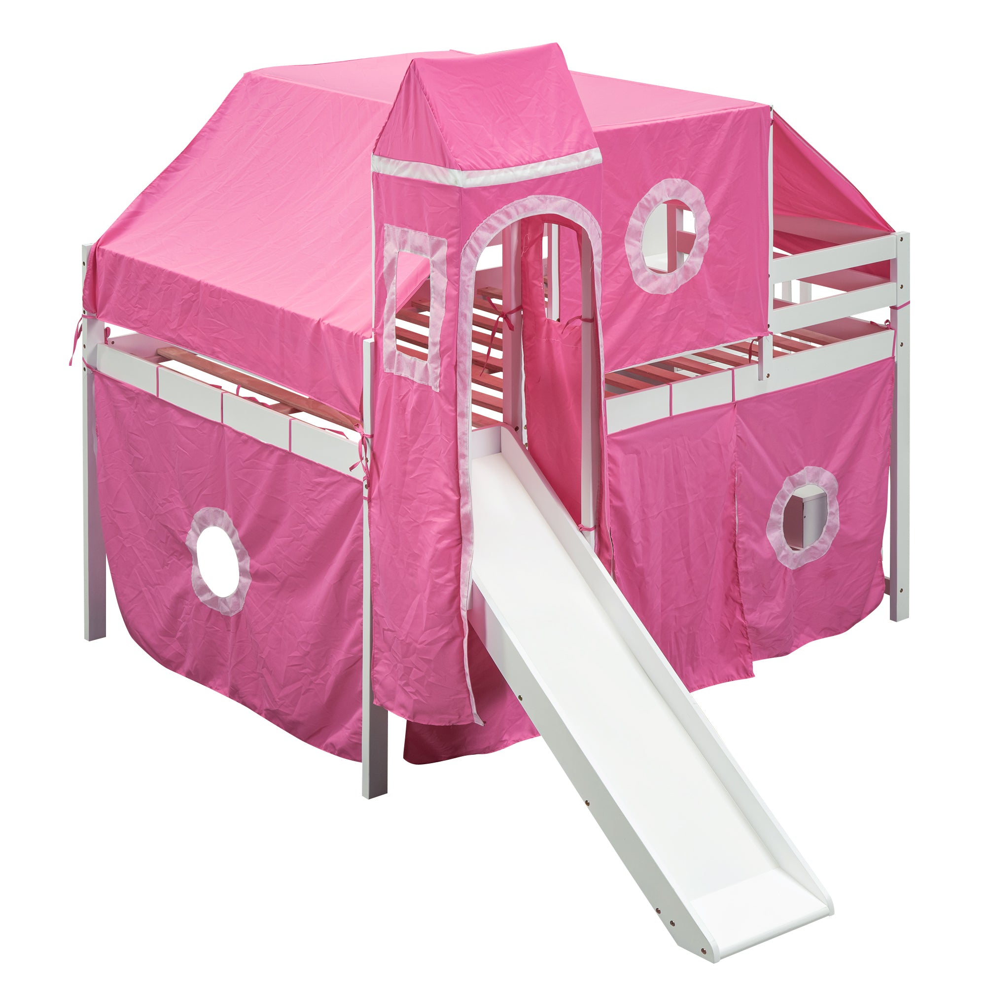 Full Size Loft Bed with Tent and Tower - Pink - Atlantic Fine Furniture Melbourne FL