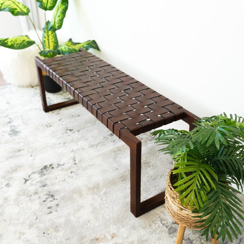 Christina - Leather Bench - Cognac / Dark Brown / Tan