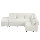 Free-Combined Sectional Sofa 5-seater Modular Couches with Storage Ottoman, 5 Pillows for Living Room, Bedroom, Office, Cream