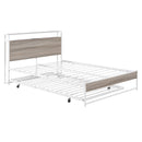 Full Size Metal Platform Bed Frame with Trundle, USB Ports and Slat Support ,No Box Spring Needed White