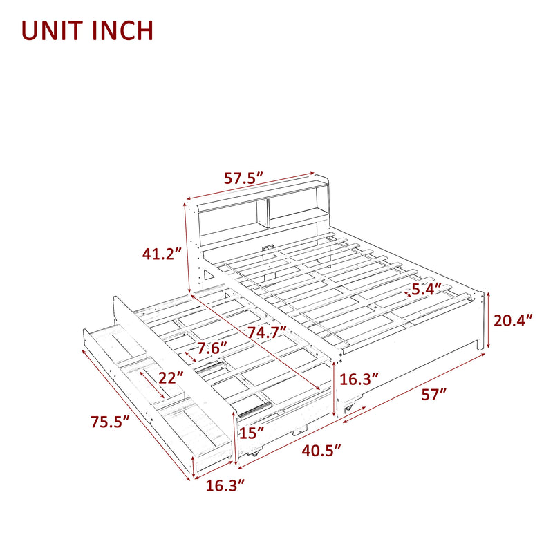 Bed With Bookcase, Twin Trundle, Drawers