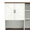 Farmhouse Kitchen Pantry Sideboard With Cabinet And Drawer, Multi Functional Kitchen Buffet With Hutch And Glass Holder, Microwave Stand With Charging Station - Brown / Antique White