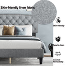 Queen size Adjustable Headboard with Fine Linen Upholstery and Button Tufting for Bedroom,  Wave Top  LIGHT GREY