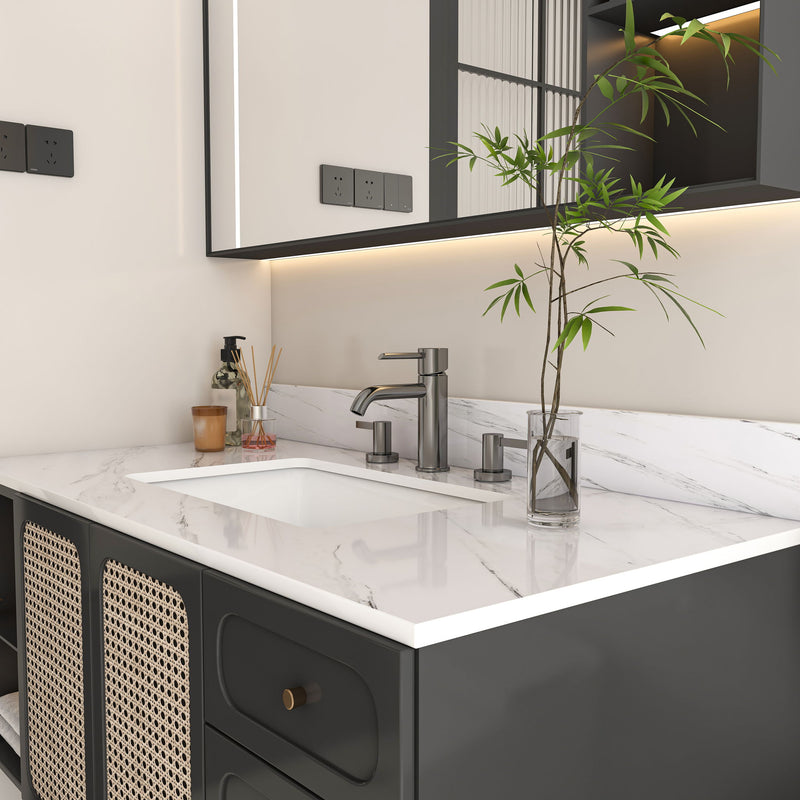 Bianco Carrara Venato Elegant Marble Vanity Top, Bathroom Vanity With Undermount Sink, Sintered Stone