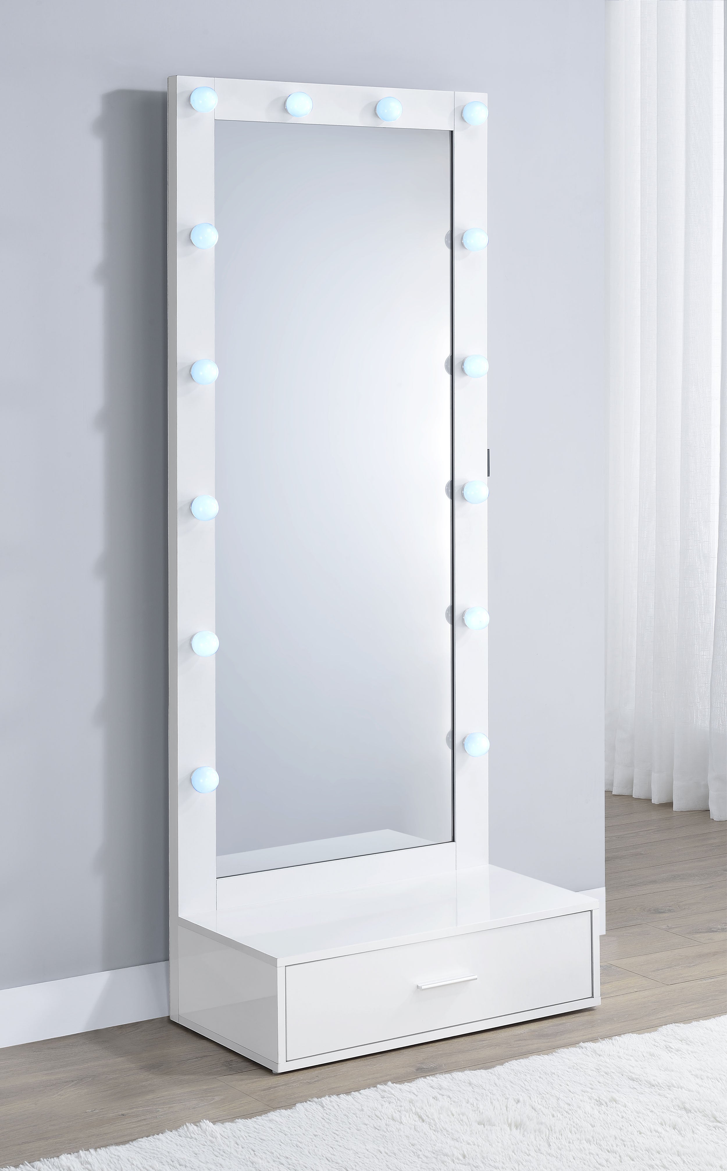 Spector 1-drawer Lighted Full-Length Floor Mirror White High Gloss — view 4
