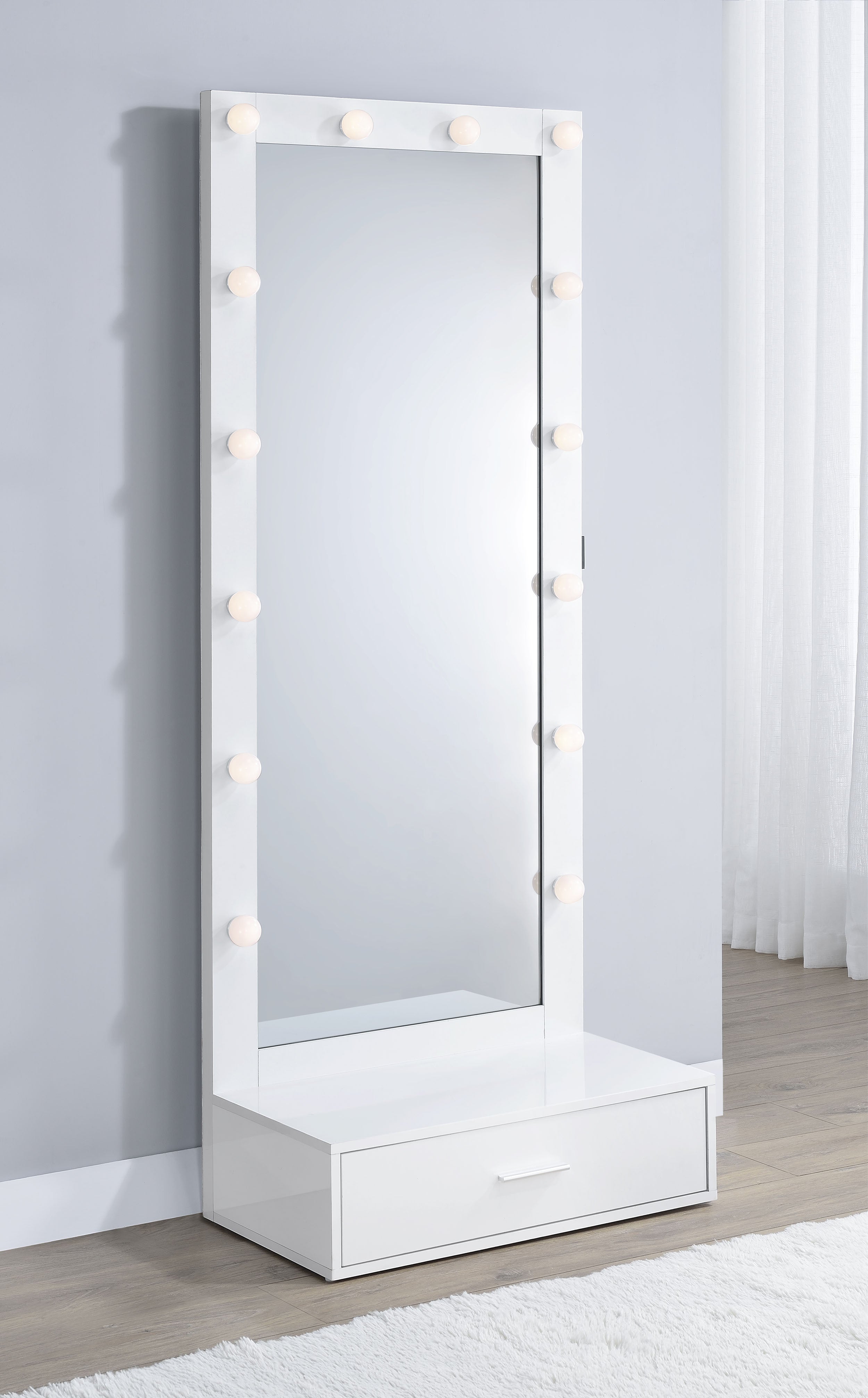Spector 1-drawer Lighted Full-Length Floor Mirror White High Gloss — view 5