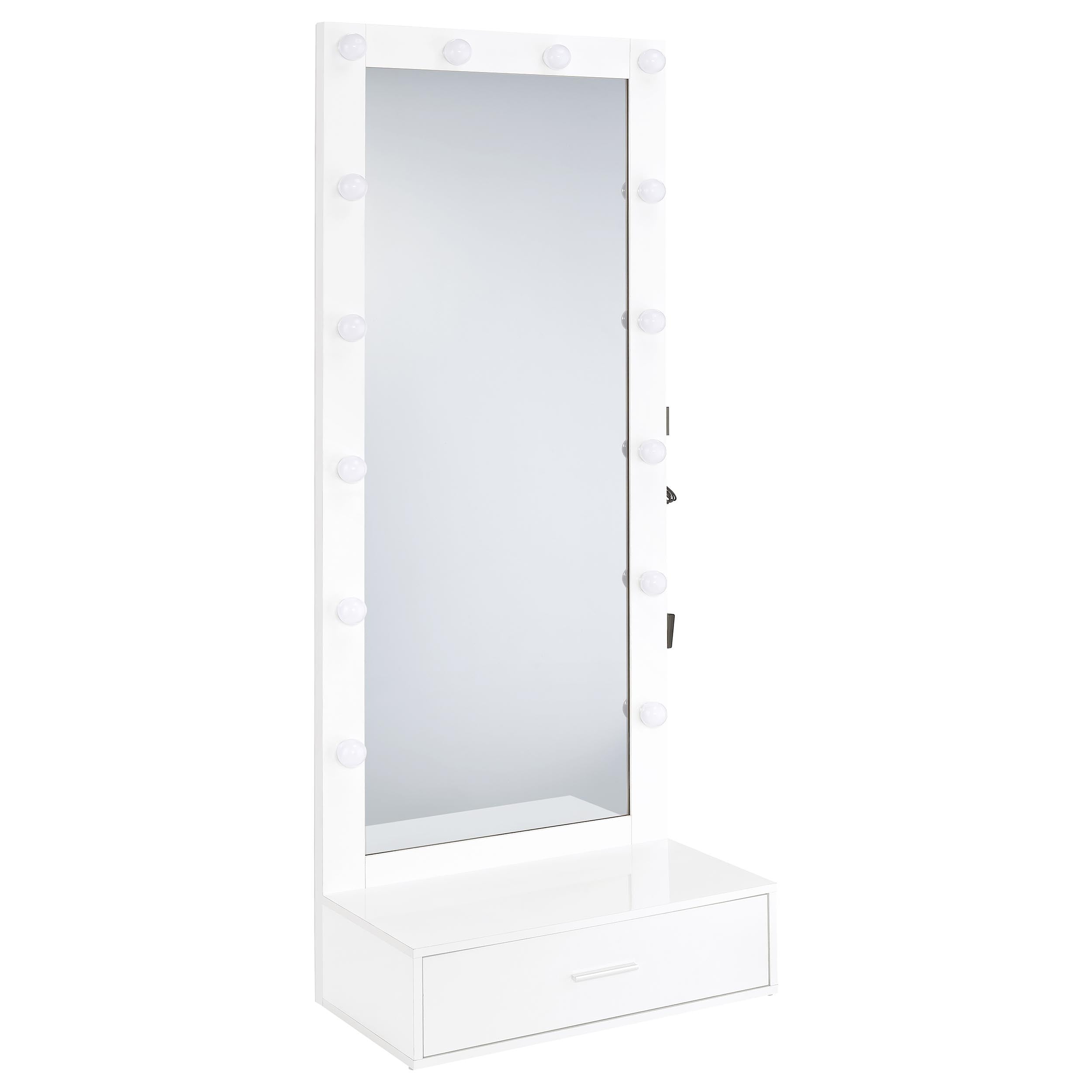 Spector 1-drawer Lighted Full-Length Floor Mirror White High Gloss — view 1