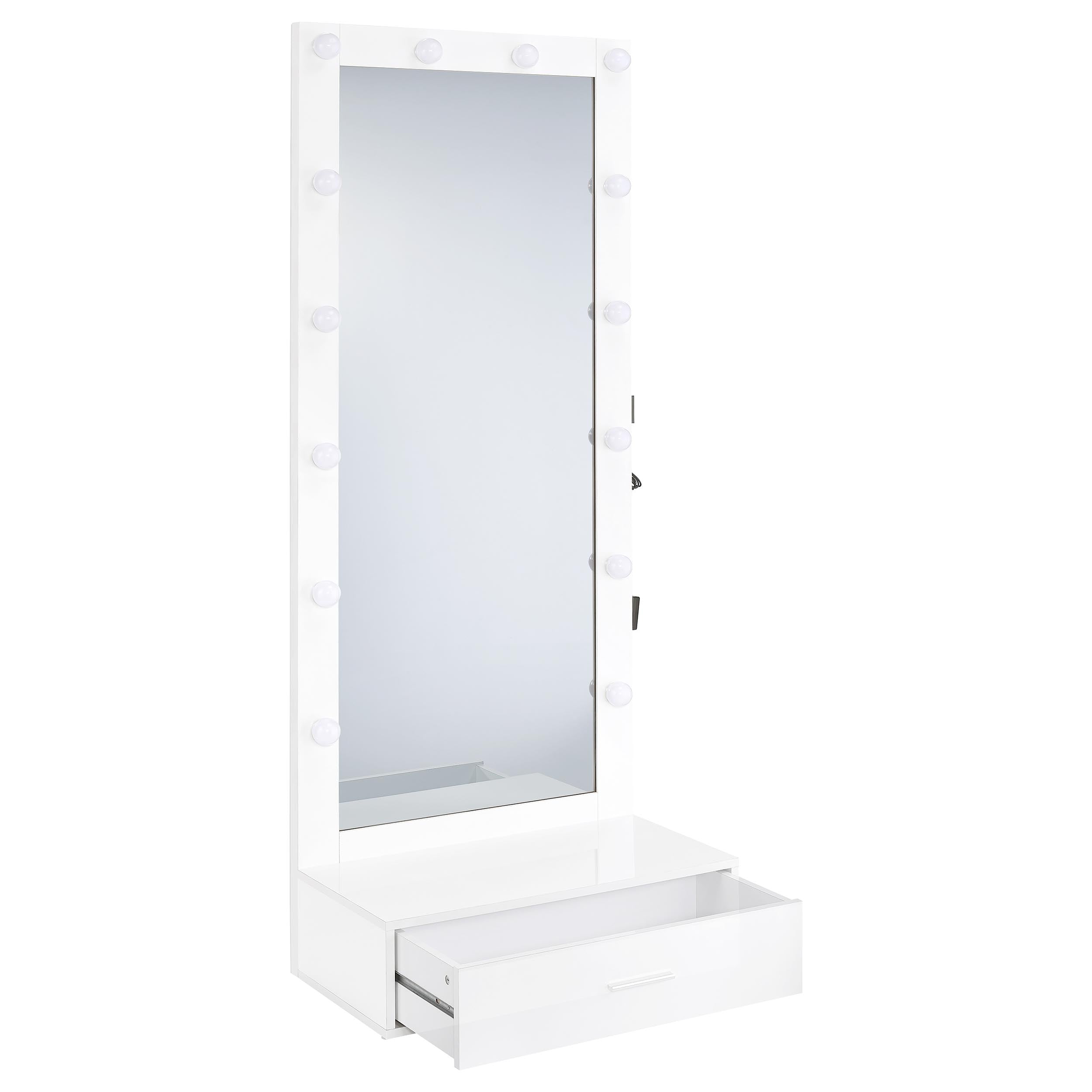 Spector 1-drawer Lighted Full-Length Floor Mirror White High Gloss — view 6