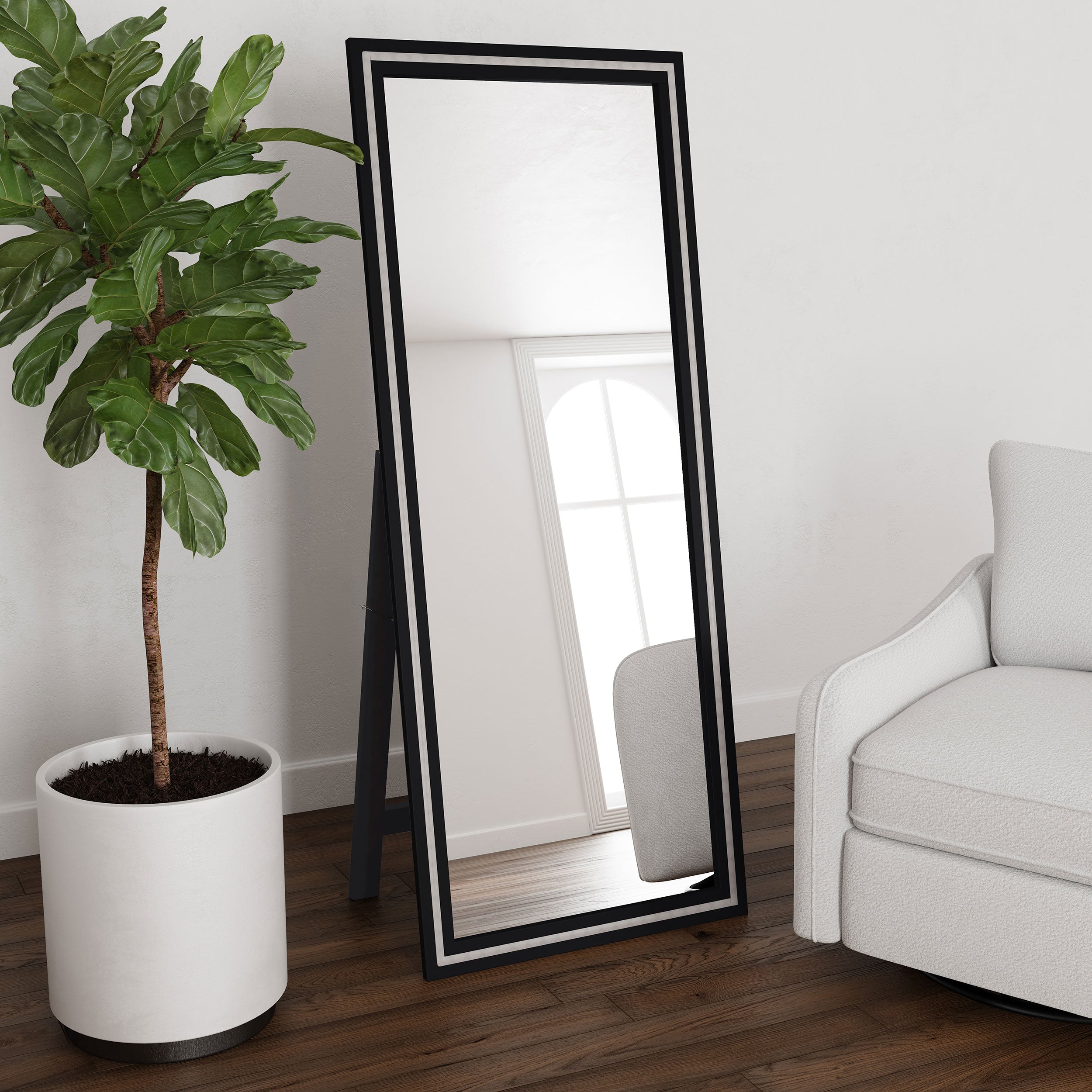 Windrose 28 x 67 Inch Tempered LED Standing Mirror Black — view 2