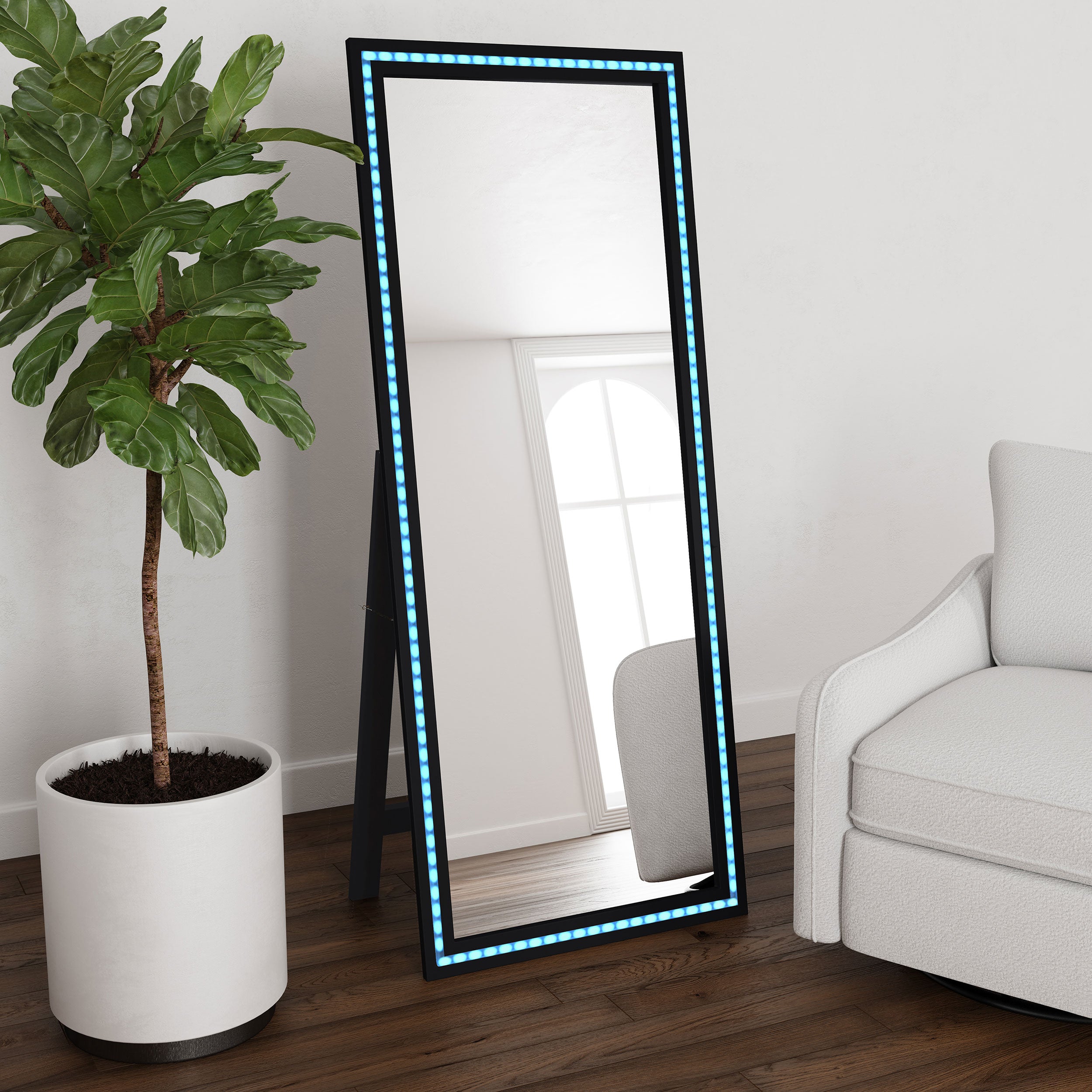Windrose 28 x 67 Inch Tempered LED Standing Mirror Black — view 3
