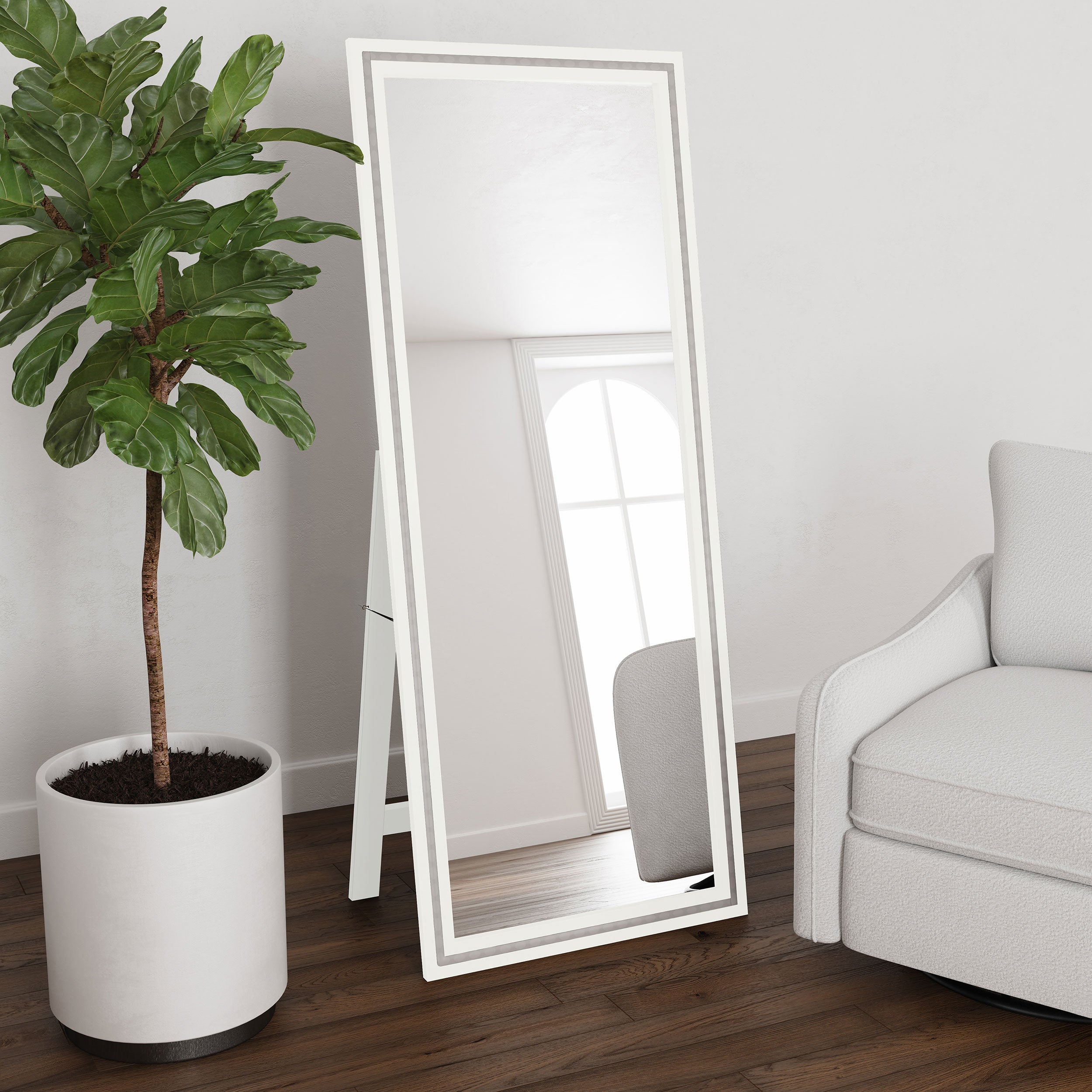 Windrose 28 x 67 Inch Tempered LED Standing Mirror White — view 2