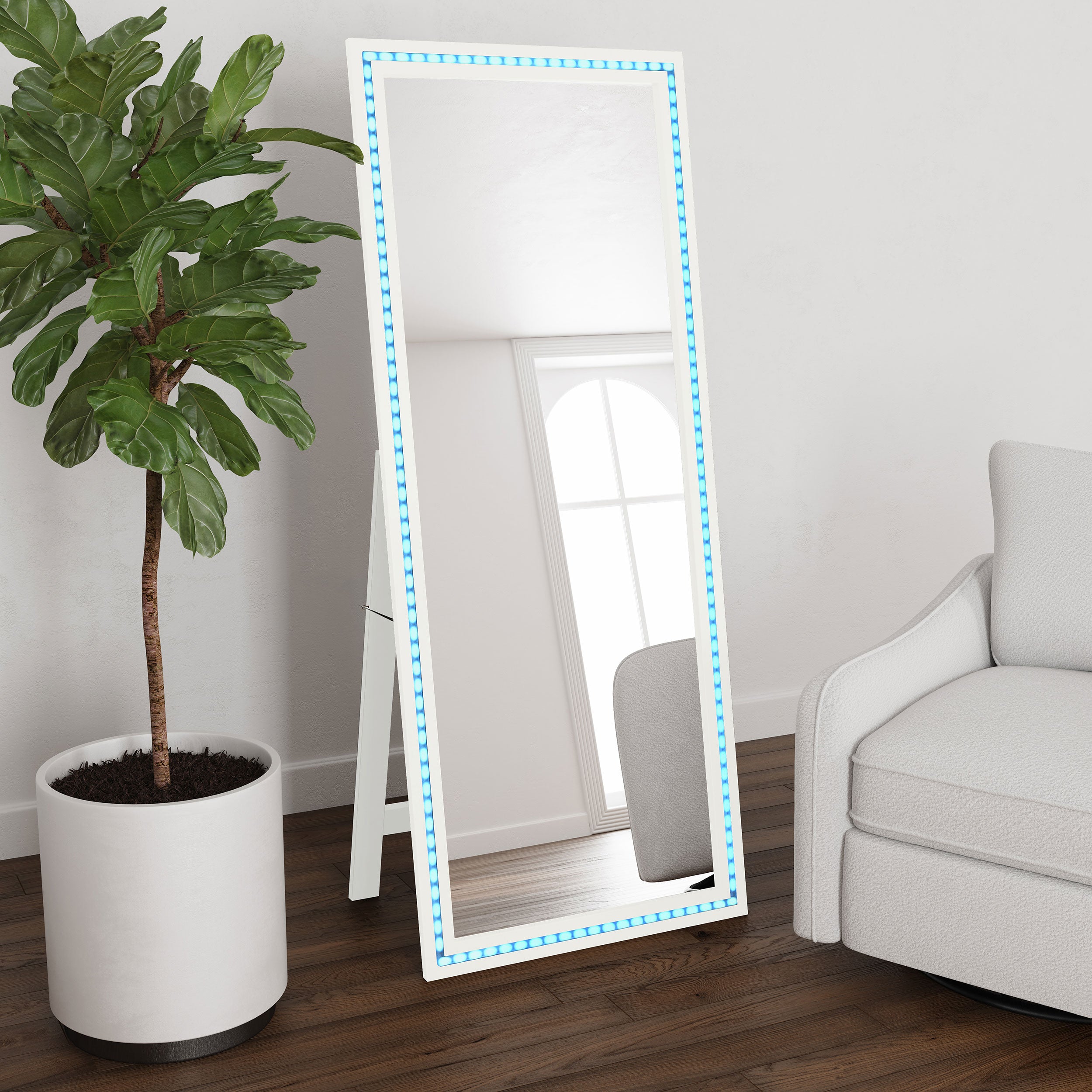 Windrose 28 x 67 Inch Tempered LED Standing Mirror White — view 3