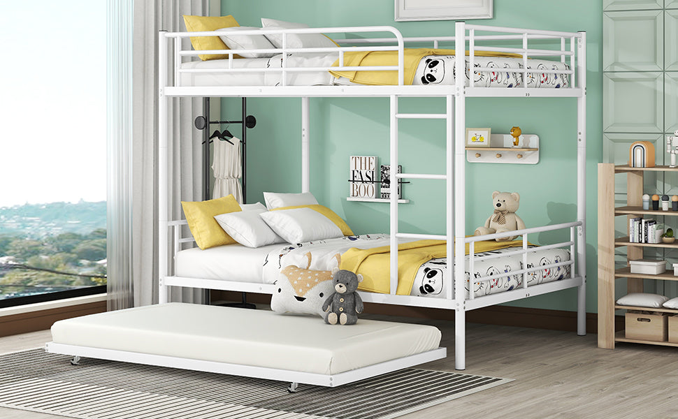 Full Over Full Metal Bunk Bed with Trundle, White - Atlantic Fine Furniture Melbourne FL