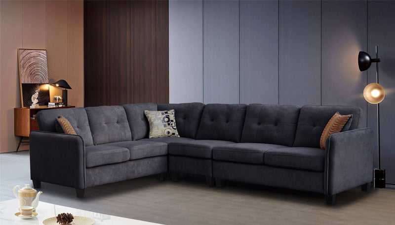 Archie - Velvet 6-Seater Sectional Sofa - Black