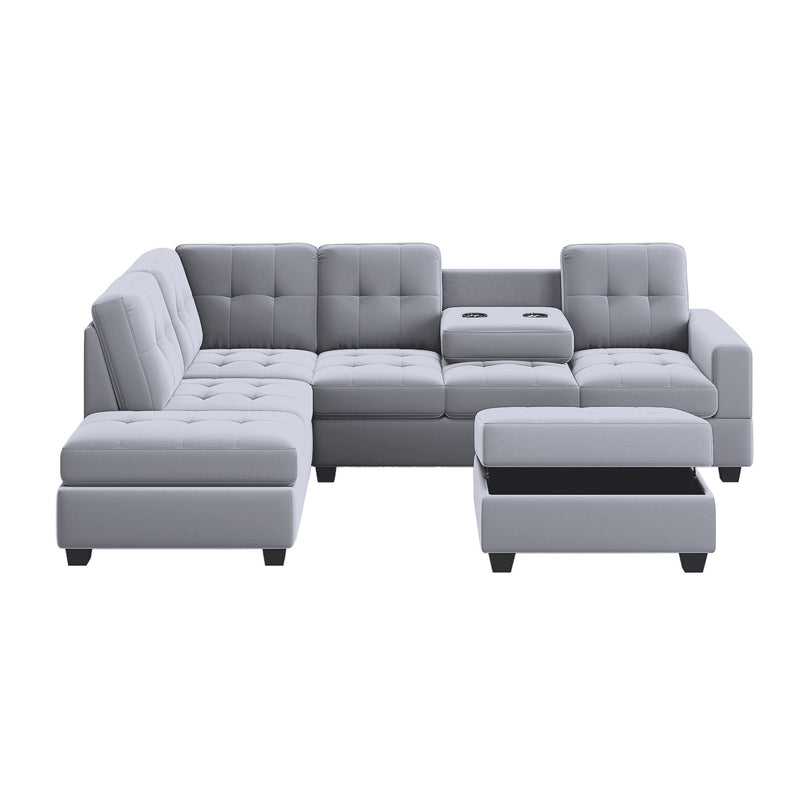 Sectional Sofa With Reversible Chaise Lounge, L-Shaped Couch With Storage Ottoman And Cup Holders