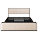 Modern Metal Bed Frame with Curved Upholstered Headboard and Footboard Bed with 4 Storage Drawers, Heavy Duty Metal Slats, King Size, Beige