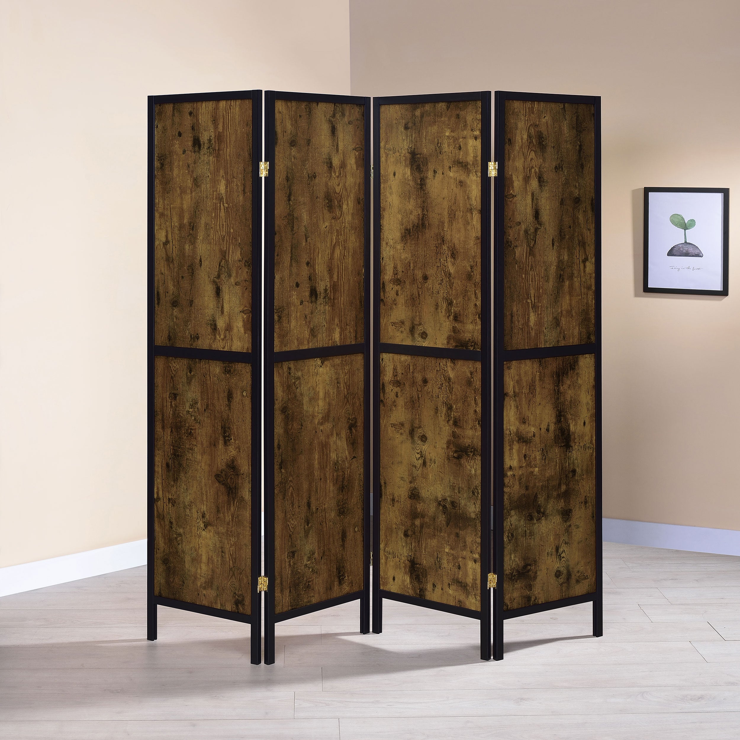 Deepika 4-Panel Room Divider Folding Screen Rustic Nutmeg — view 2