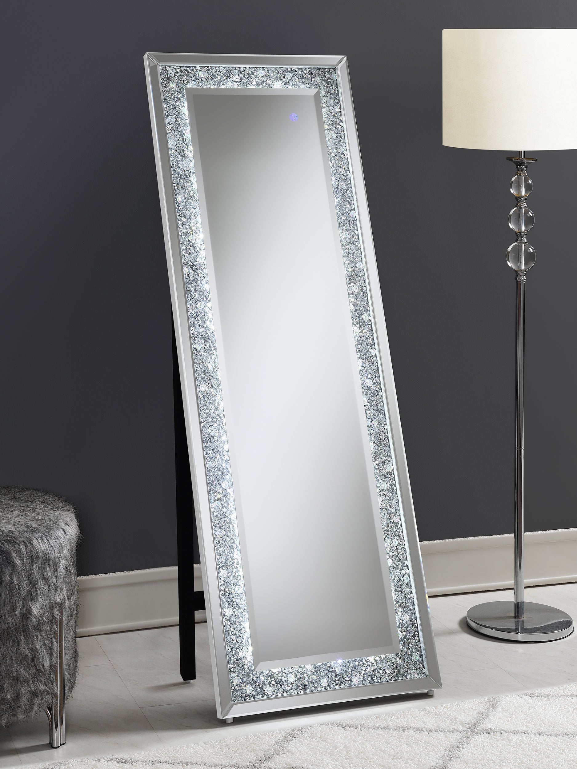 Carisi 22 x 61 Inch Faux Crystal LED Standing Mirror Silver — view 3