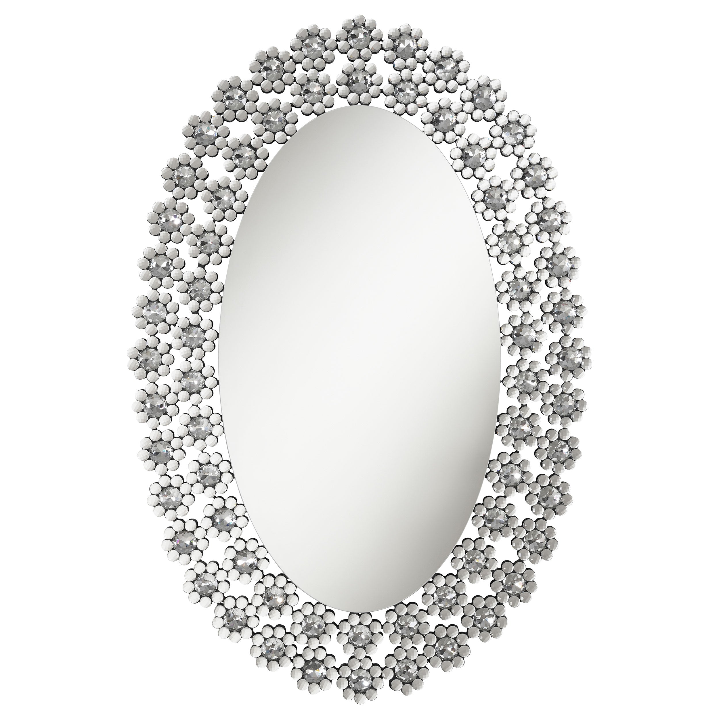 Colleen 31 x 47 Inch Oval Wall Mirror Crystal Flowers Silver — view 3
