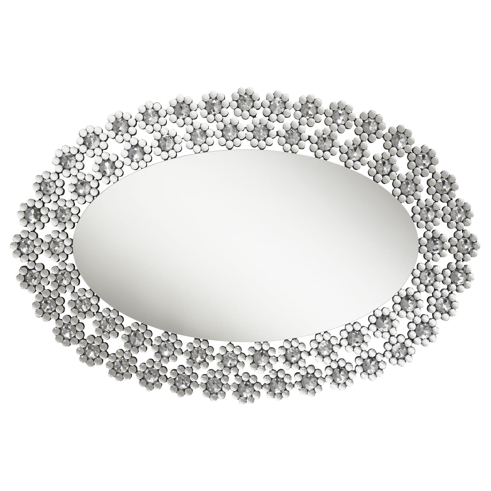 Colleen 31 x 47 Inch Oval Wall Mirror Crystal Flowers Silver — view 4