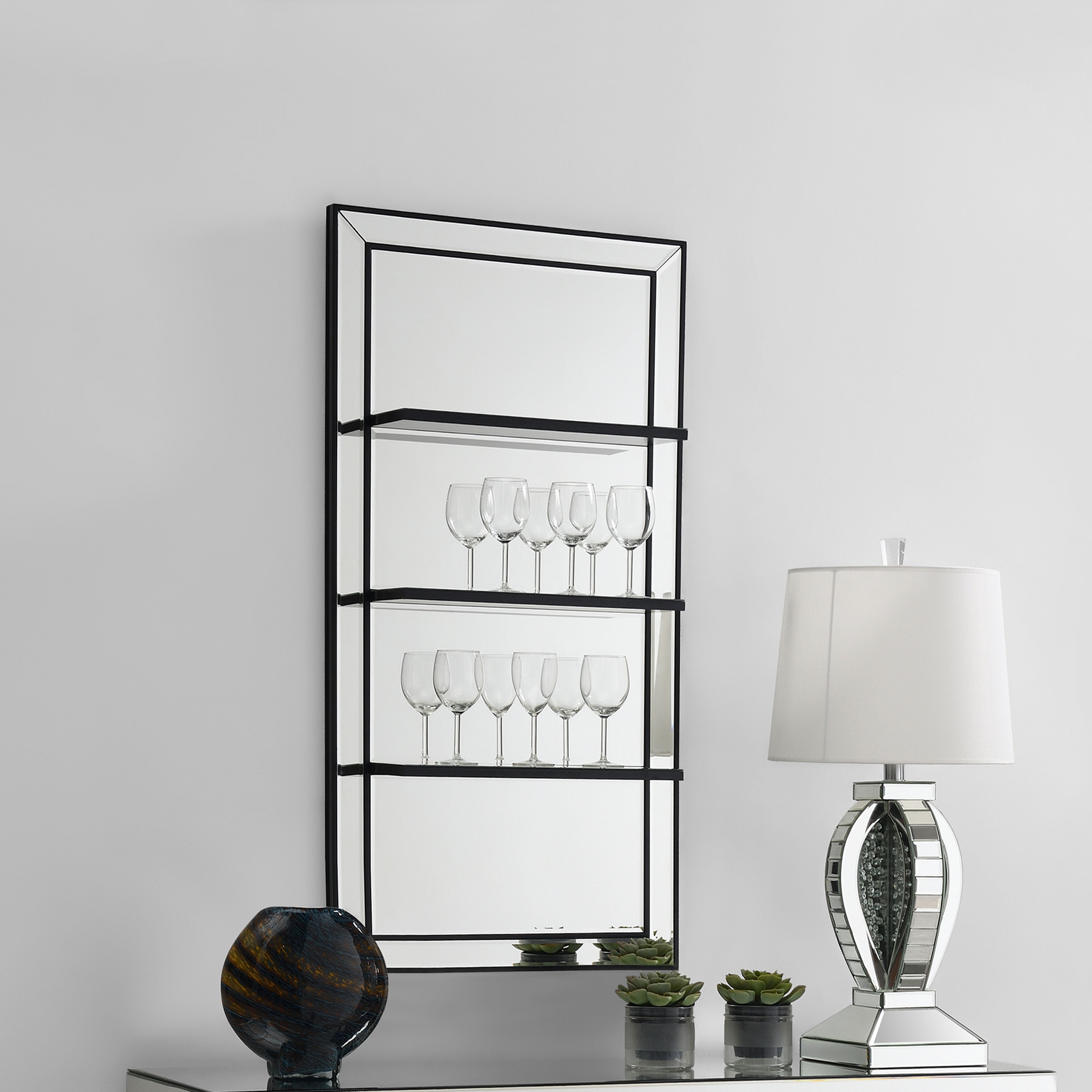 Oriel 24 x 47 Inch Rectangular 3-Shelf Wall Mirror Silver — view 2