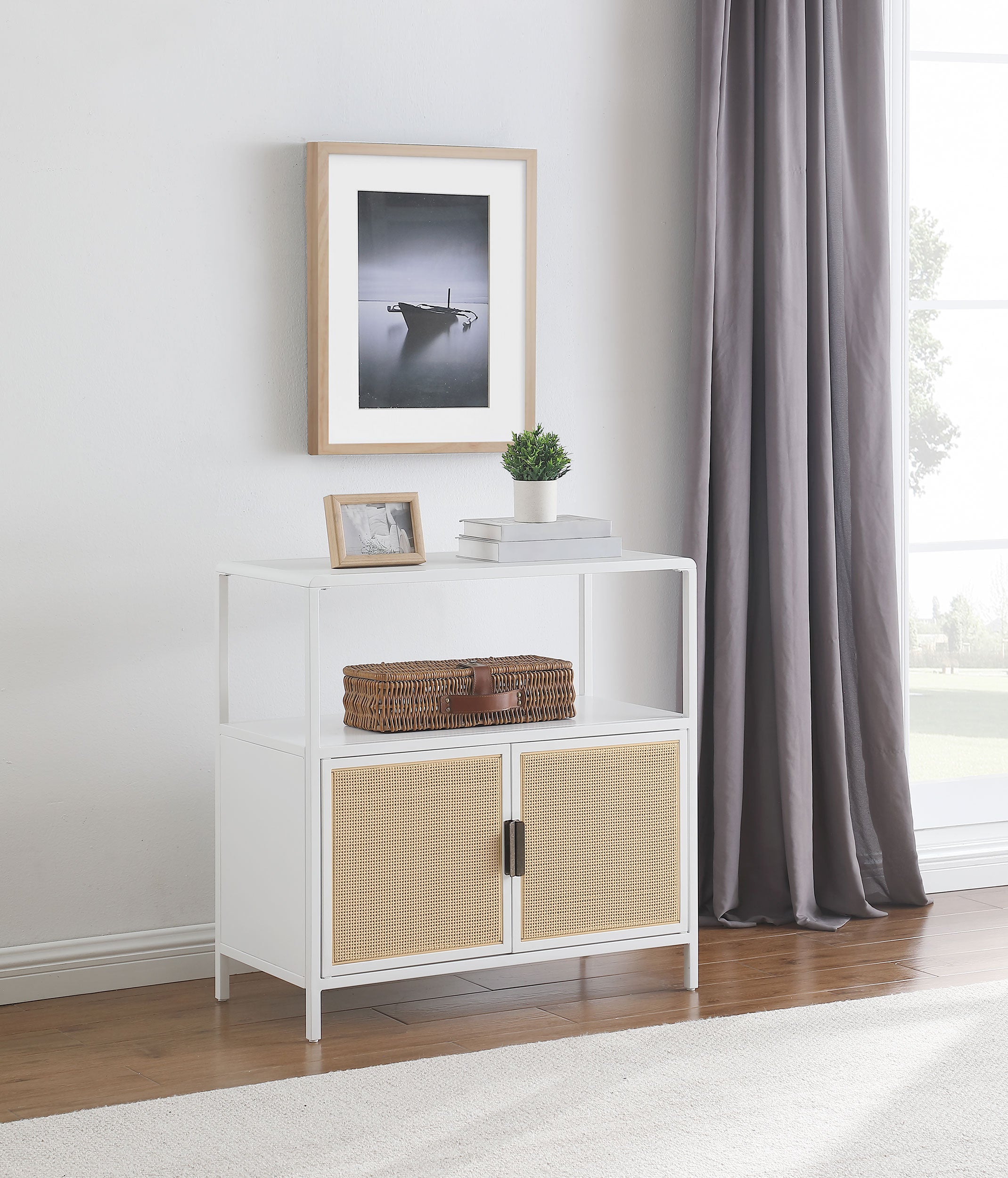 Amherst 2-door Radio Weave Cane Metal Accent Cabinet White — view 2